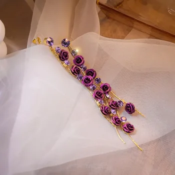 2020 Nov modni sveže, sladko cvetje Spusti Uhani za Ženske višji dolgo tassel sijoče kristalno elegantno temperament Nakit uhani