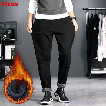 Velika velikost moda za moške zimske plus žamet debele tople hlače 42 44 46 black priložnostne harem hlače moške cargo hlače moški