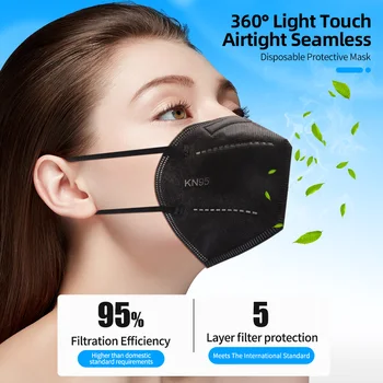 50/100/200pcs črno masko kn95 maske FFp2 masko veliko število večkratno uporabo osebne varnosti zaščitno masko 5-slojni filter za masko