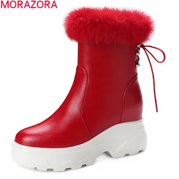 MORAZORA 2021 Nov prihod žensk čevlji visoke kakovosti pu usnje sneg škornji pozimi toplo platformo gleženj škornji ženske športni copati