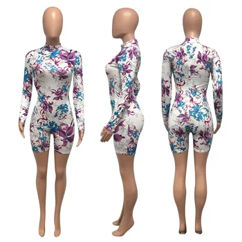 ANJAMANOR 2020 Jeseni Novo Cvjetnim Tiskanja Dolg Rokav Skok Obleke za Ženske Bodycon igralne obleke Enem Kosu Klub Obleke D27-CC28