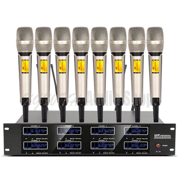 Pro 800 Kanal UHF Nastavljivo Frekvenco 8 Zlato Ročni Brezžični Mikrofon Sistema za Fazo KTV Karaoke Dinamično Akumulatorski Mic