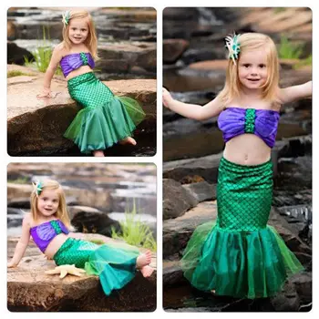 Čisto Nov 2019 Poletje Baby Dekle morska deklica Rep Bikini Kopalke Obleke, Kopalke Bikini Komplet Tube Zgornji del+Sirena Dnu 2pcs