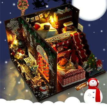 WINCO DIY Miniaturni Lutke Pohištvo Božič Pusta Noč Lesene Lutke Hiša Z LED Luči Kompleti Darilo Igrače Za Otroke