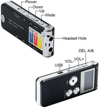 Prenosni LCD Zaslon 8 GB Digitalni Diktafon Telefonski Avdio Snemalnik MP3 Predvajalnik Dictaphone