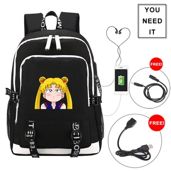 Anime Sailor Moon USB Nahrbtnik, ki Potujejo Laptop Torba Risanka Študent Šolsko Torbo Bookbag Darilo