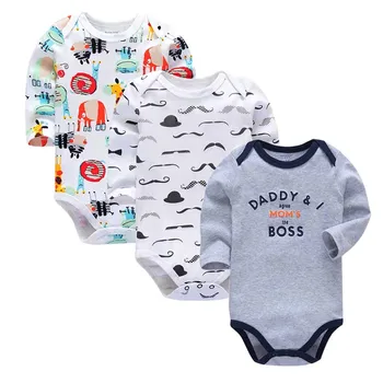 Nov Baby Fantje Bodysuit 2019 3 KOS Dolg Rokav Bombaž Baby Boy, Girl Obleke 0-24 mesecev Novorojenčka telo bebe Oblačila