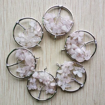 Debelo 12pcs/veliko moda naravno roza kristalno Drevo življenja ročno žice zaviti Obeski 30mm za nakit, ce brezplačno