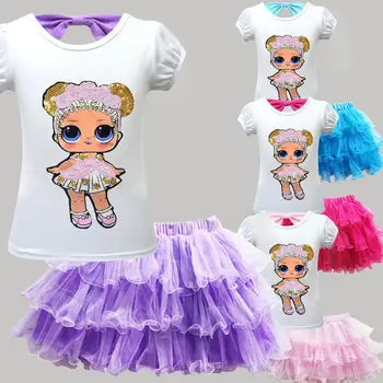 LOL Presenečenje Lutka Baby Dekleta, Tiste, ki Sije Oblačila Sklop Majice + Krilo 2pcs Otrok Lol Lutke T Shirt Vrhovi Tee T-Shirt Krila