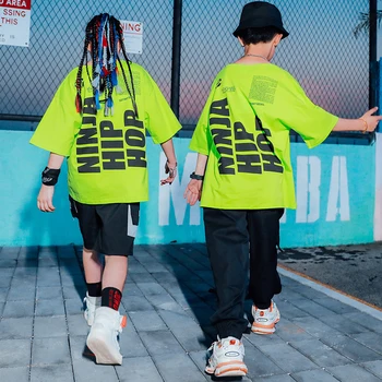 Fantje Hip Hop Oblačila Otroci Jazz Street Nositi Zelena Majica Svoboden Hip Hop Dance Obleko Črne Hlače Fazi Oblačila Rave Festival
