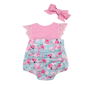 Baby Dekleta, Otroci 2Pcs Obleke Nastavite Cvetlični Princesa Cvjetnim Tiskanja Obleko Čipke Romper +Glavo 2pcs Stranka
