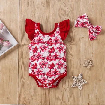 0-18Months srčkan Torto krilo obleko babykleding Novorojenega Dojenčka Baby Dekle Ruffle Cvjetnim Tiskanja Romper Suspender Krila Nastavite Obleke M4