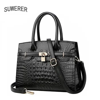 SUWERER Nove Ženske usnjene torbe moda pravi Krokodil vzorec luksuzne ročne torbe ženske torbe designer tote vrečke