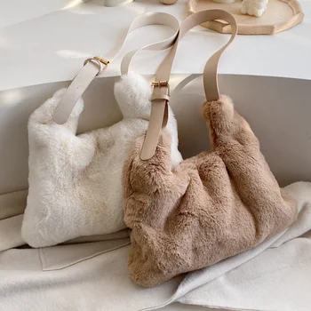 Elegantni Ženski Velike Pazduho vrečko 2020 Pozimi Novih kakovostnih Mehki Pliš Žensk Oblikovalec Torbici Lep Ramenski Messenger Bag