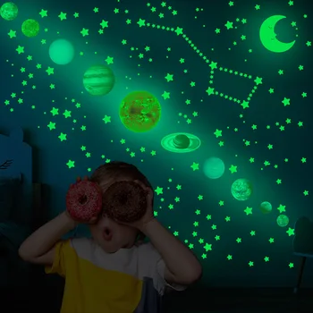 Tofok DIY Svetlobna Solarni Sistem Devet Planetov Žareče Nalepko Baby Otroci Soba Dekoracijo Gospodinjski Fluorescentna Zidana Decals