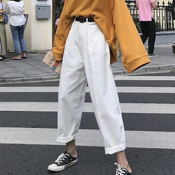 YAMDI korejski ulične visoke pasu jeans hlače ženske letnik vzletno-pristajalne steze naravnost traper hlače ženske 2020 pomlad jesen hlač jean