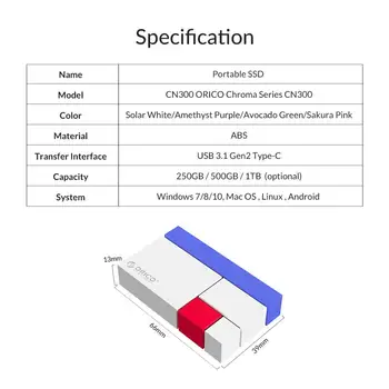 ORICO Chroma Zunanje SSD Trdi Disk 1TB 500 GB 250 GB Mini Prenosni SSD Tip C 540M/S Pisanimi Pogon ssd za Mlada Dama