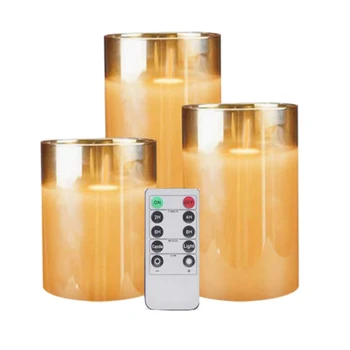 AYHF-Oranžna Stekla LED Brezplamensko Sveče Utripanja z Daljinskim,Baterijski pogon,Za Poroko,Festival Okraski,Darila,3 Pack
