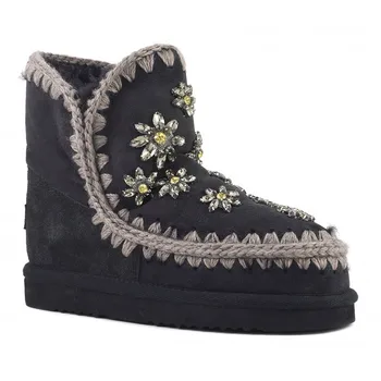 Moug zimski čevlji ženske snow škornji original eskimo 18 crytral cvet fhandmade ovčje kože platformo dame gleženj škornji