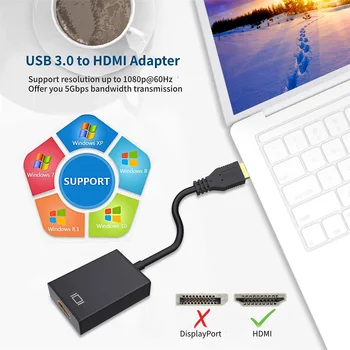 USB 3.0 na Adapter HDMI 1080P Full HD Zunanjih Video Kartice Multi Monitor Audio Video Pretvornik Kabel za Windows 7/8/10 Laptop/PC