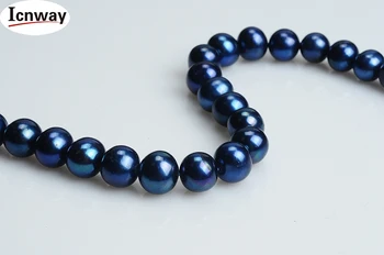 Naravna modra Sladkovodnih Biserov 10-11 mm krog 15inches DIY ogrlico, zapestnico, uhane ping na Debelo
