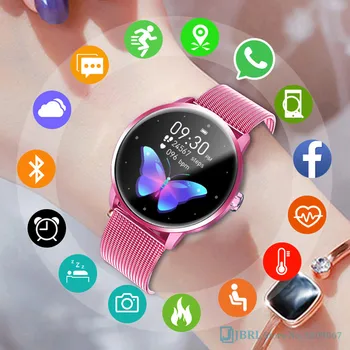 Krog Pametno Gledati Ženske Smartwatch Elektronika Pametna Ura Za Android IOS Fitnes Tracker Poln na Dotik Bluetooth Smart-gledanje