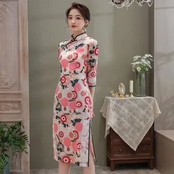 Kitajski slog Cheongsam vezenje cvetlični poroko qipao stranke obleke