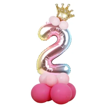 32inch Gradient Mavrica Število Balonov Princesa Zlato Krono Baby Tuš Stranka Baloni Happy Birthday Dekoracijo Otroci Globos