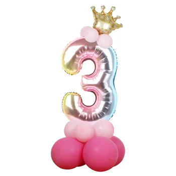 32inch Gradient Mavrica Število Balonov Princesa Zlato Krono Baby Tuš Stranka Baloni Happy Birthday Dekoracijo Otroci Globos
