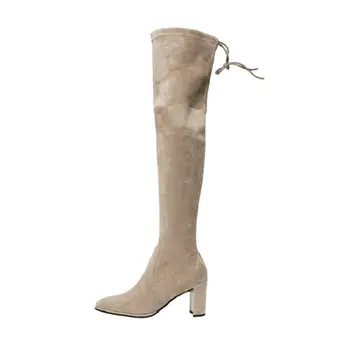 Sianie Tianie visoke kakovosti pravega usnja pravi antilop, ženska, čevlji overknee stegno vrhoven škorenj raztezajo čez kolena visoke pete, škornji