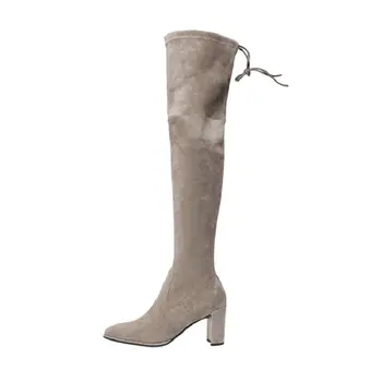 Sianie Tianie visoke kakovosti pravega usnja pravi antilop, ženska, čevlji overknee stegno vrhoven škorenj raztezajo čez kolena visoke pete, škornji