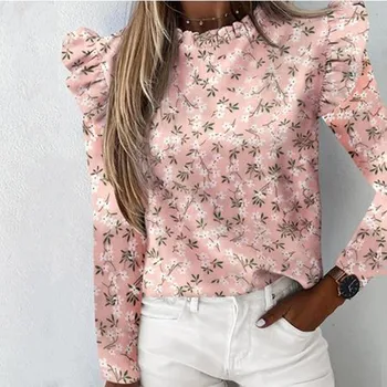 Jeseni Žensk Priložnostne Ogrlicom Dolg Rokav Natisnjeni Cvetlični Bluzo 2020 Ženske Slim Majica Elegantno Vrhovi Ženski Blusas Mujer