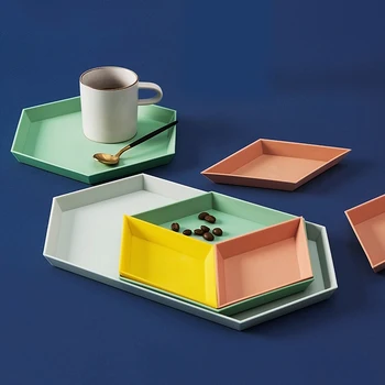 4PCS Nordijska geometrijske sladkarije pladenj pladenj za sadje namizje škatla za shranjevanje ustvarjalno kombinacijo nakit pladenj za shranjevanje