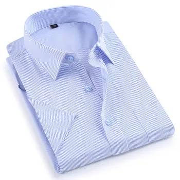 Poletje kratek rokav turndown ovratnik enostavno za nego non-iron redno fit prugasta / Kariran poslovnih moških priložnostne majice