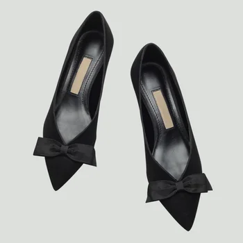 Visoke pete ženske 2019 pomlad ženske čevlje z 5 cm Črna opozoril delo čevlji Sredine nagnila lok z majhnimi čevlji