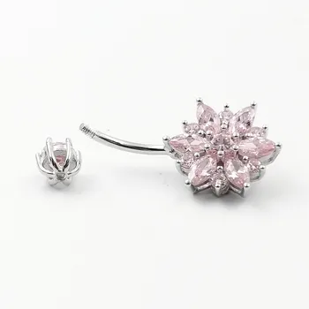 925 sterling srebrni trebuh piercing roza cvet kubičnih cirkon popka Gumb Obroč za ženske, body piercing nakit