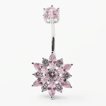 925 sterling srebrni trebuh piercing roza cvet kubičnih cirkon popka Gumb Obroč za ženske, body piercing nakit