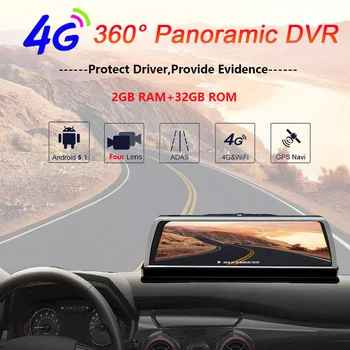 WHEXUNE 4G Android Avto DVR Dash cam 4 Objektiv 10-palčni Navigacija ADAS GPS, WiFi Polni 1080P HD Video Snemalnik 2GB+32GB Vozila Fotoaparat