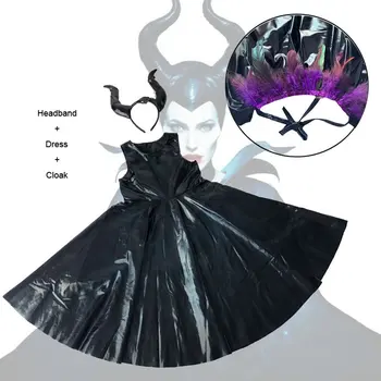 Maleficent mačehe Čarovnice Kostum Za Teen Girl Obleko za noč Čarovnic Otroka Glavo+Plašč 3pc Set Otrok Lepoto Frock Tunika Oblačila