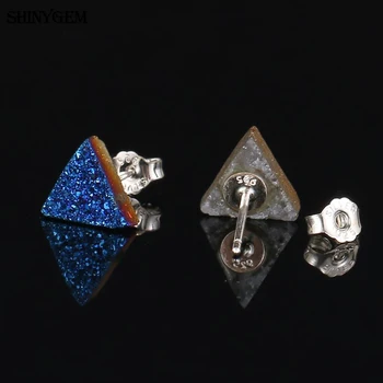 ShinyGem 8 mm Moda Čar Ljubezni Srce/Trikotnik/Ovalne Oblike Uhanov Sparkly Majhne Naravne Crystal Druzy Stud Uhani Za Ženske
