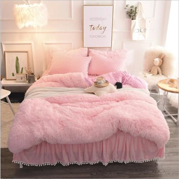 Pink princess veter Kristalno žamet posteljnina določa super toplo Mink rjuhe kritje bedclothes posteljo krilo 3/4pcs
