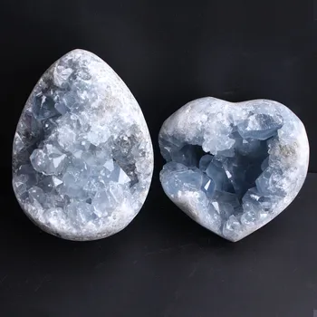 Velika Velikost Naravna Modra Celestite Kristal Ljubezni Srca v obliki Grozda Drusy Geode Darilo Zdravljenje Reiki Kamen Dekor
