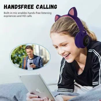 Brezžični Mačje Uho šumov, Slušalke LED Utripa Bluetooth Žareče Gaming Slušalke Tablični računalnik Slušalke za Otroke, Odrasli 3,5 mm