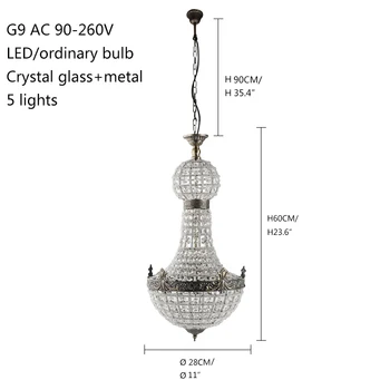 Vintage Royal Imperij Kristalno Steklo LED Sodobne Evrope, Lestenec Lučka za Keramiko Luči G9 Za dnevno sobo, spalnico, kuhinjo, kavarna, trgovina
