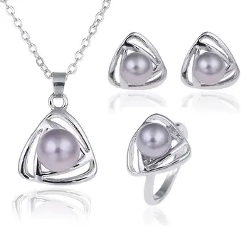 Fine nakit s925 sterling srebrni barvi, ki je primerna za ženske poroko pearl nastavite trikotnik sivo ogrlico, uhane, prstan iz yw018