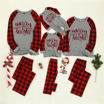 Božič Otroci, Odrasli, Družine Ujemajoče Niz Sleepwear Pižamo Kostum Dolg Rokav Kariran Božič Pižame Obleko
