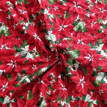 Golo Božič Rdeče Cvetoče Rože Tiskane Bombažne Tkanine DIY šivanje Oblačil Tkiva Telas Mozaik
