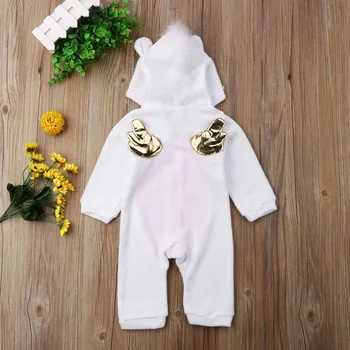 Baby Dekle 3D Samorog Flanela igralne obleke Moda dekleta Risanka Hooded toplo zadrgo Jumpsuit Novorojenčka Romper Oblačila