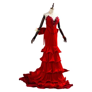 FF 7 Final Fantasy VII Aerith Gainsborough Cosplay Kostum Rdeče Žametno Obleko Obleke Obleko Pustni Kostum za Odrasle Ženske, Dekleta Kopalke
