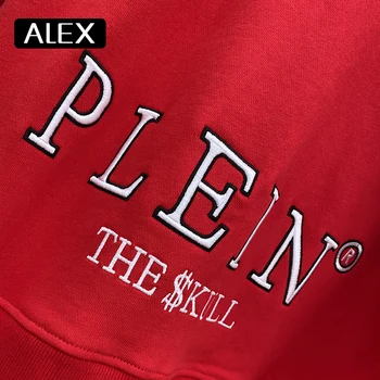 AlexPlein hoodie moške jopice en kos lobanje vezenje ulične moški bombaž nekaj oblačila tekaška trenirka moški modni rdeča